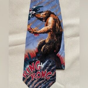 1992 King Kong Graphic Novelty Necktie - Blue and Brown - Vintage OSFM Film
